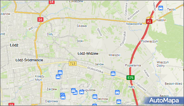 mapa Widzew, Widzew na mapie Targeo