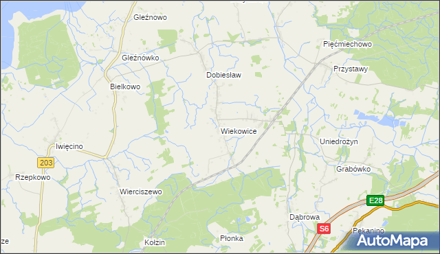mapa Wiekowice gmina Darłowo, Wiekowice gmina Darłowo na mapie Targeo