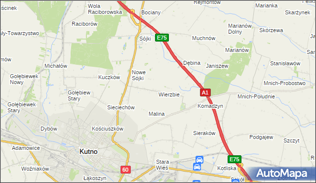 mapa Wierzbie gmina Kutno, Wierzbie gmina Kutno na mapie Targeo