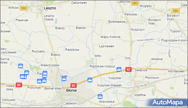 mapa Witki gmina Błonie, Witki gmina Błonie na mapie Targeo