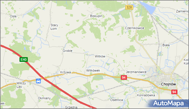 mapa Witków gmina Chojnów, Witków gmina Chojnów na mapie Targeo