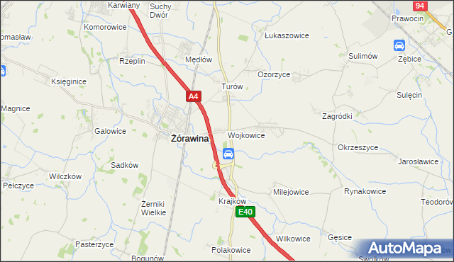 mapa Wojkowice gmina Żórawina, Wojkowice gmina Żórawina na mapie Targeo