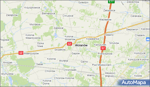 mapa Wolanów powiat radomski, Wolanów powiat radomski na mapie Targeo