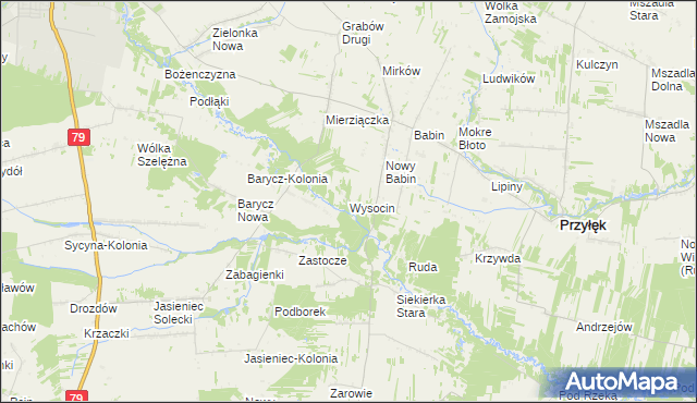 mapa Wysocin gmina Przyłęk, Wysocin gmina Przyłęk na mapie Targeo