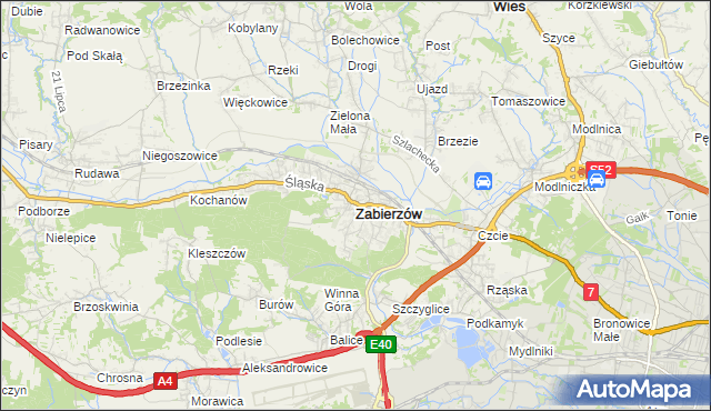 mapa Zabierzów powiat krakowski, Zabierzów powiat krakowski na mapie Targeo