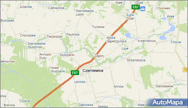mapa Zagóry gmina Czerniewice, Zagóry gmina Czerniewice na mapie Targeo