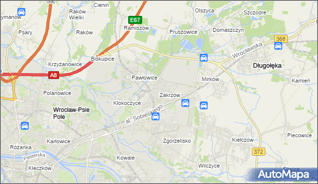 mapa Zakrzów gmina Wrocław, Zakrzów gmina Wrocław na mapie Targeo