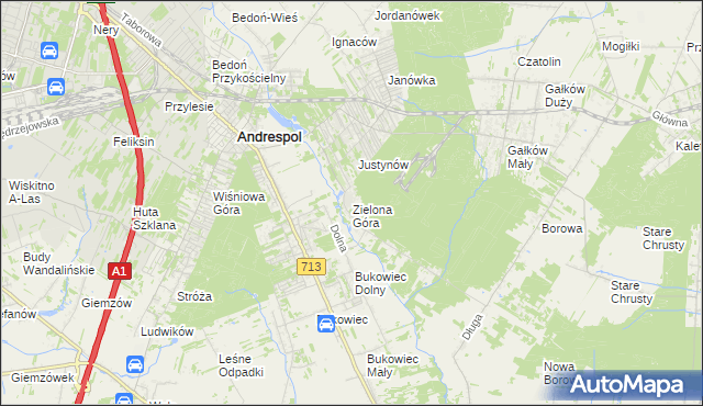 mapa Zielona Góra gmina Koluszki, Zielona Góra gmina Koluszki na mapie Targeo