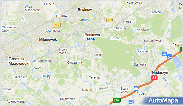 mapa Żółwin gmina Brwinów, Żółwin gmina Brwinów na mapie Targeo