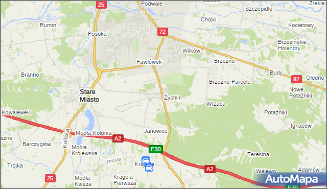 mapa Żychlin gmina Stare Miasto, Żychlin gmina Stare Miasto na mapie Targeo