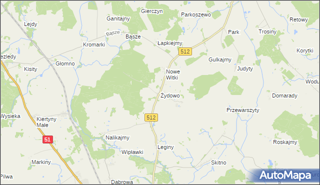 mapa Żydowo gmina Bartoszyce, Żydowo gmina Bartoszyce na mapie Targeo