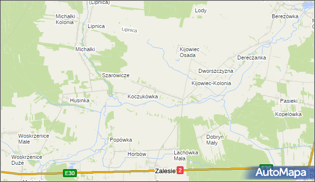 mapa Kijowiec gmina Zalesie, Kijowiec gmina Zalesie na mapie Targeo