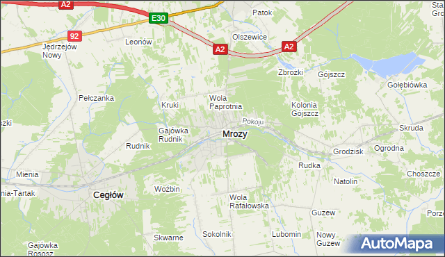 mapa Mrozy powiat miński, Mrozy powiat miński na mapie Targeo