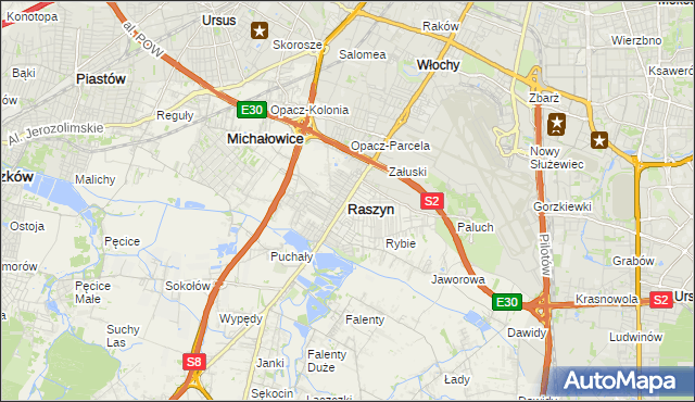 mapa Raszyn powiat pruszkowski, Raszyn powiat pruszkowski na mapie Targeo
