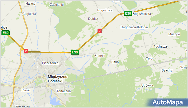 mapa Rudniki gmina Międzyrzec Podlaski, Rudniki gmina Międzyrzec Podlaski na mapie Targeo