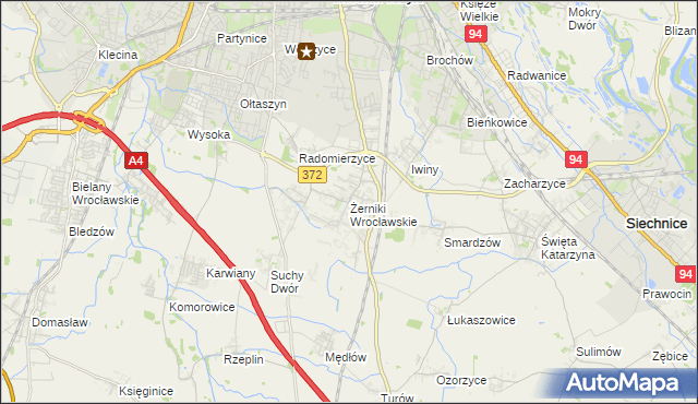 mapa Żerniki Wrocławskie, Żerniki Wrocławskie na mapie Targeo