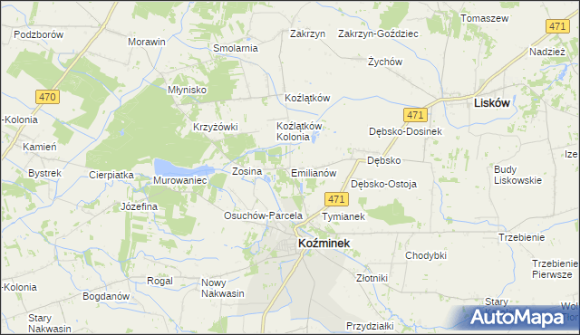 mapa Emilianów gmina Koźminek, Emilianów gmina Koźminek na mapie Targeo