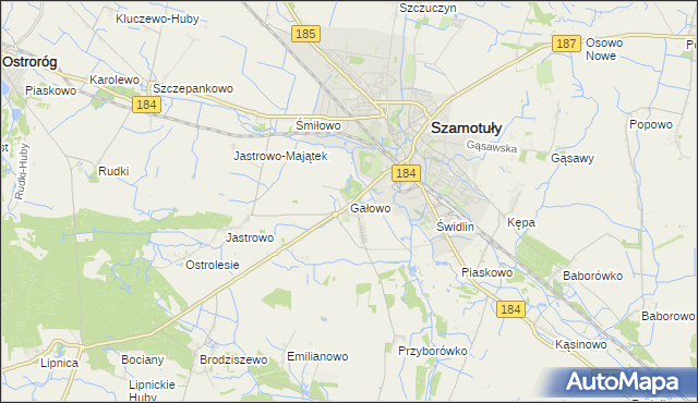 mapa Gałowo gmina Szamotuły, Gałowo gmina Szamotuły na mapie Targeo
