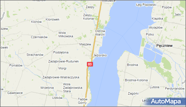 mapa Jeziorsko, Jeziorsko na mapie Targeo