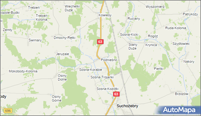 mapa Podnieśno, Podnieśno na mapie Targeo