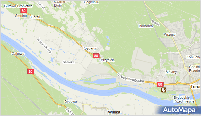 mapa Przysiek gmina Zławieś Wielka, Przysiek gmina Zławieś Wielka na mapie Targeo