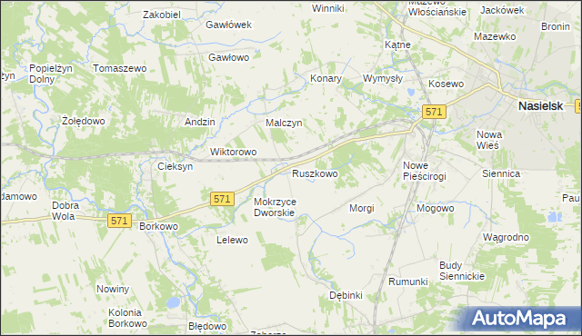 mapa Ruszkowo gmina Nasielsk, Ruszkowo gmina Nasielsk na mapie Targeo