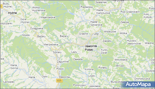 mapa Jawornik Polski, Jawornik Polski na mapie Targeo
