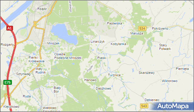 mapa Piaski gmina Grudziądz, Piaski gmina Grudziądz na mapie Targeo