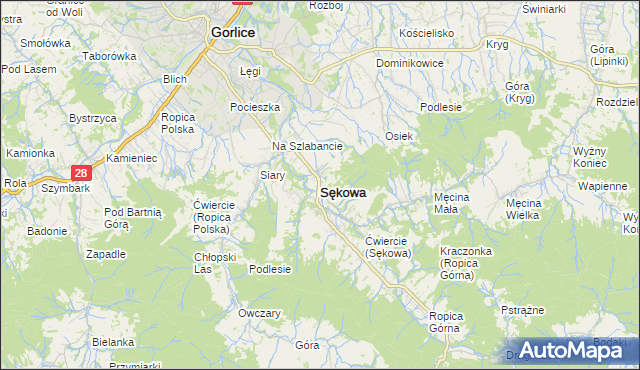 mapa Sękowa, Sękowa na mapie Targeo