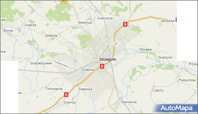 mapa Strzegom powiat świdnicki, Strzegom powiat świdnicki na mapie Targeo