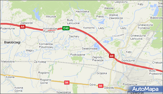 mapa Świętoniowa, Świętoniowa na mapie Targeo