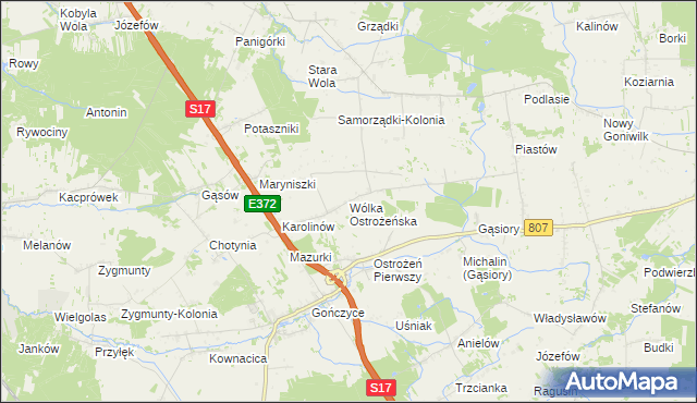 mapa Wólka Ostrożeńska, Wólka Ostrożeńska na mapie Targeo