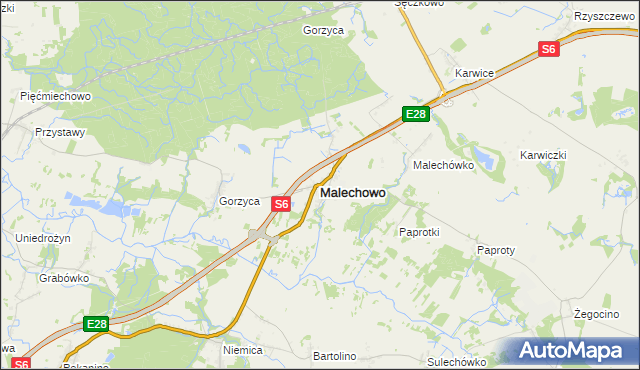 mapa Malechowo powiat sławieński, Malechowo powiat sławieński na mapie Targeo