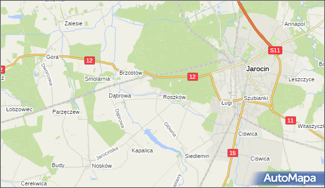 mapa Roszków gmina Jarocin, Roszków gmina Jarocin na mapie Targeo