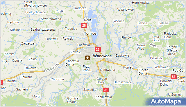 mapa Wadowice, Wadowice na mapie Targeo