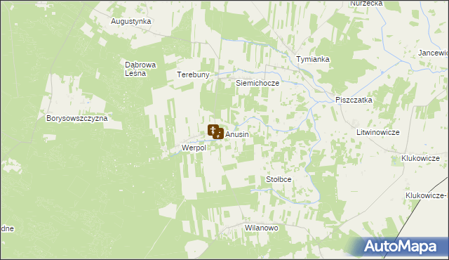 mapa Anusin gmina Nurzec-Stacja, Anusin gmina Nurzec-Stacja na mapie Targeo