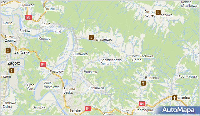 mapa Bezmiechowa Dolna, Bezmiechowa Dolna na mapie Targeo