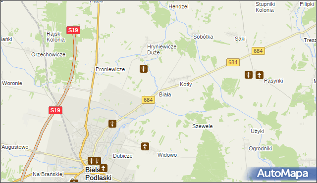 mapa Biała gmina Bielsk Podlaski, Biała gmina Bielsk Podlaski na mapie Targeo