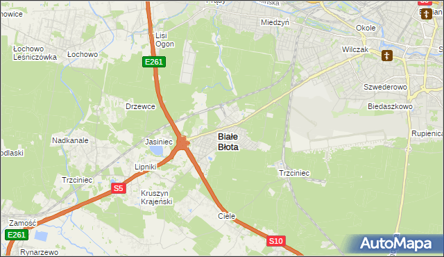 mapa Białe Błota powiat bydgoski, Białe Błota powiat bydgoski na mapie Targeo