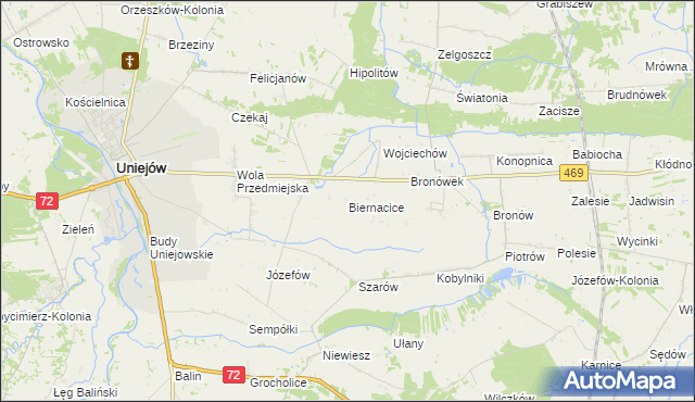 mapa Biernacice gmina Wartkowice, Biernacice gmina Wartkowice na mapie Targeo