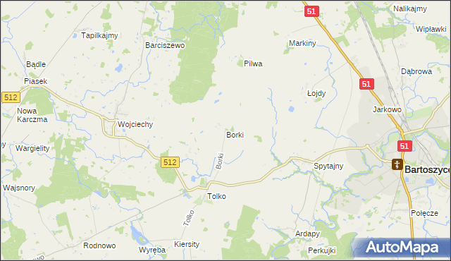 mapa Borki gmina Bartoszyce, Borki gmina Bartoszyce na mapie Targeo