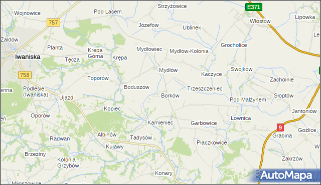 mapa Borków gmina Iwaniska, Borków gmina Iwaniska na mapie Targeo