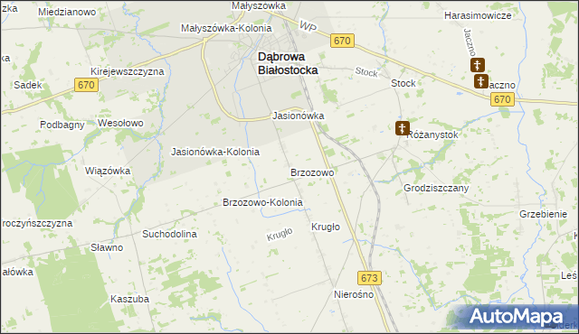 mapa Brzozowo gmina Dąbrowa Białostocka, Brzozowo gmina Dąbrowa Białostocka na mapie Targeo