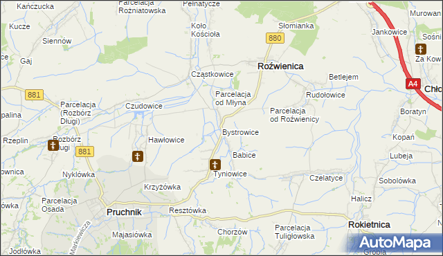 mapa Bystrowice, Bystrowice na mapie Targeo