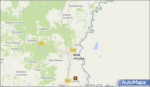 mapa Bytyń gmina Wola Uhruska, Bytyń gmina Wola Uhruska na mapie Targeo