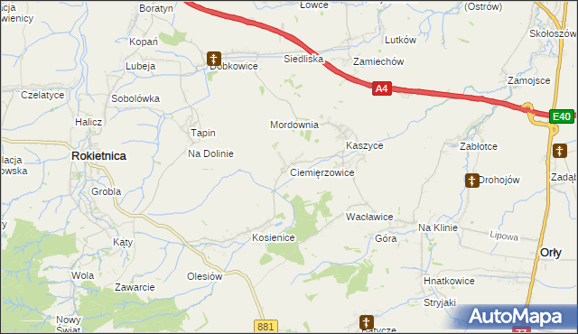 mapa Ciemięrzowice, Ciemięrzowice na mapie Targeo