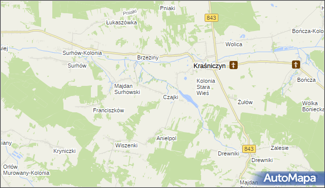 mapa Czajki gmina Kraśniczyn, Czajki gmina Kraśniczyn na mapie Targeo