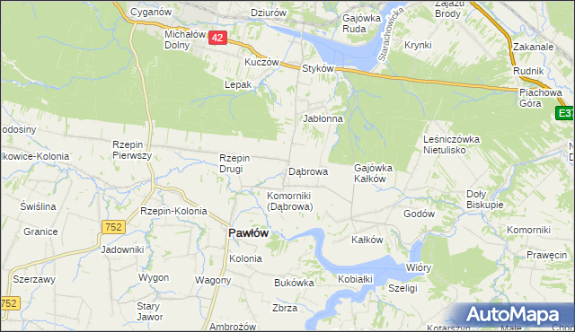 mapa Dąbrowa gmina Pawłów, Dąbrowa gmina Pawłów na mapie Targeo