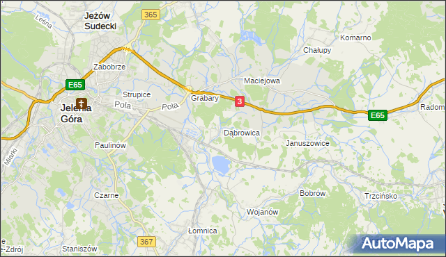 mapa Dąbrowica gmina Mysłakowice, Dąbrowica gmina Mysłakowice na mapie Targeo
