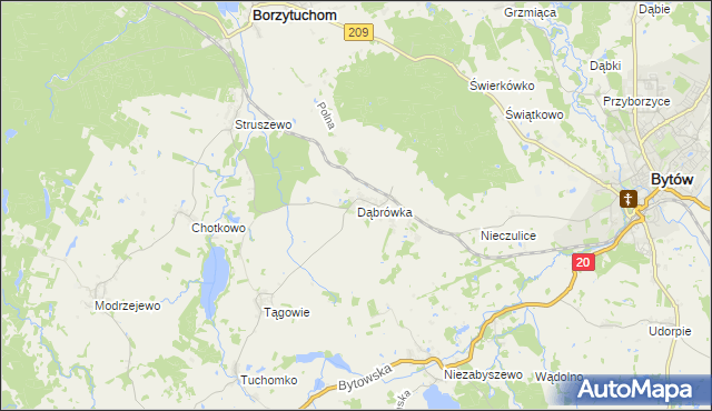 mapa Dąbrówka gmina Borzytuchom, Dąbrówka gmina Borzytuchom na mapie Targeo